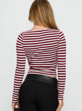 Derrica Long Sleeve Top Red Grey Stripe