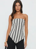 Palo Alto Strapless Scarf Top Black White Stripe