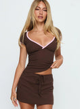 Baseline Cross Over Cap Sleeve Top Brown / Pink