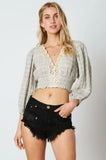 Lola Beige and Black Striped Lace Crop Top