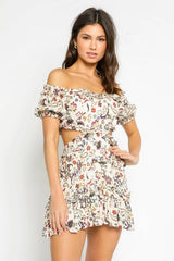 Maya Ivory Floral Off the Shoulder Mini Dress