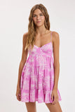 Allie Pink and White Print Babydoll Mini Dress