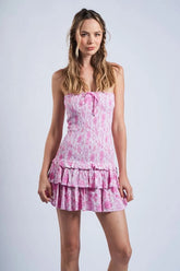 Sloane Pink Floral Drop Waist Tube Mini