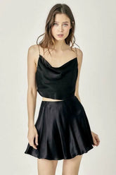 Selma Black Satin Two Piece Mini Dress