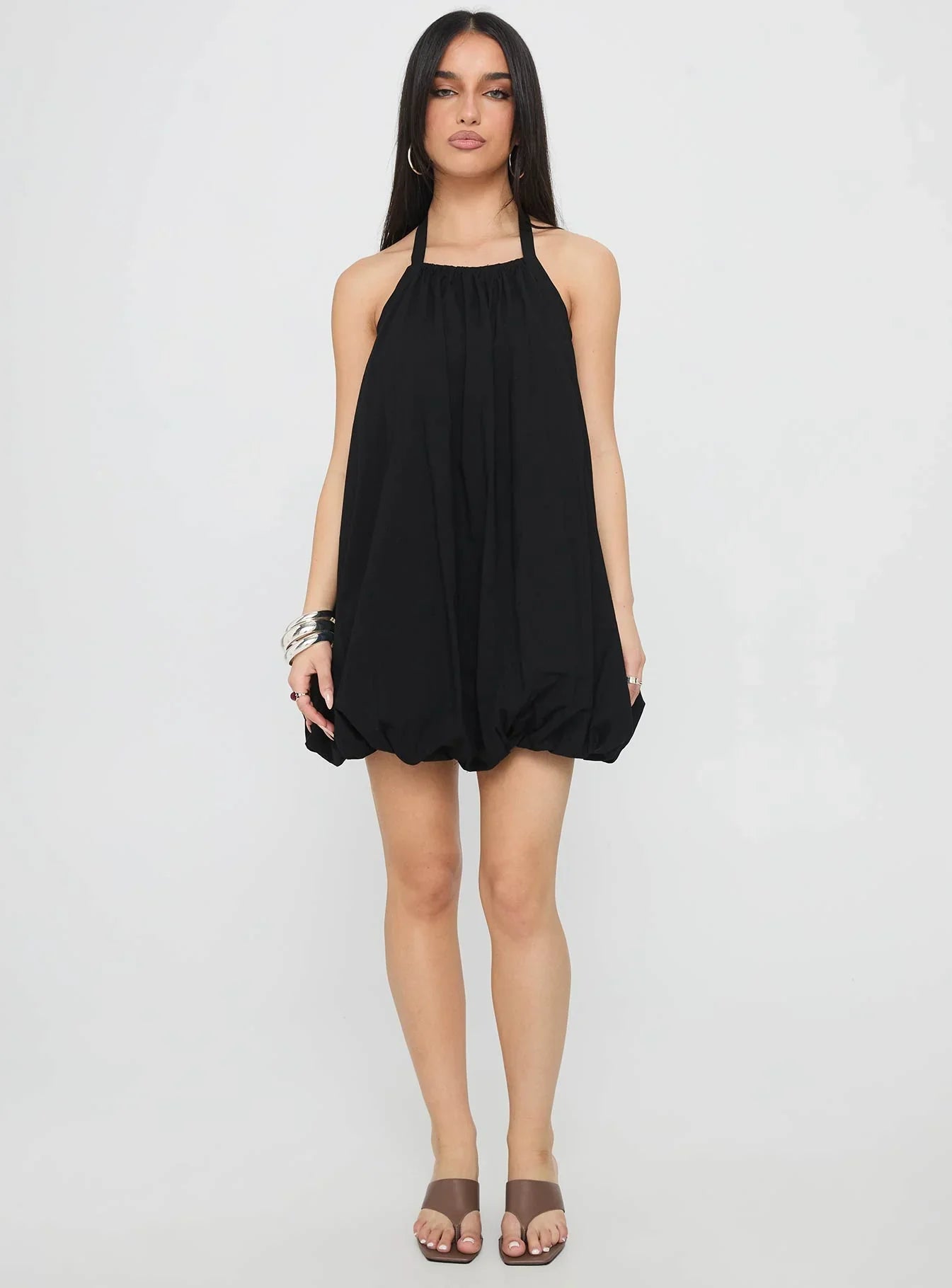 Friandise Bubble Hem Mini Dress Black