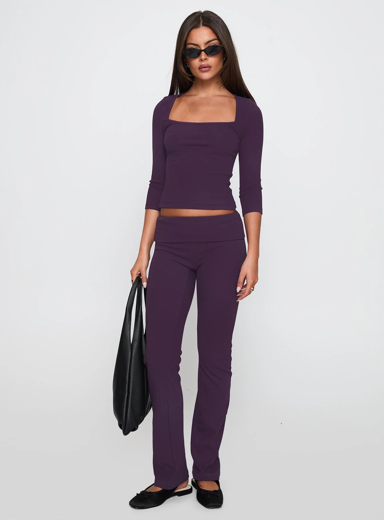 So American Rib 3 4 Sleeve Top Purple