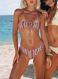 Amiri Contrast High Side Bikini Bottoms Pink Yellow Stripe
