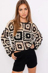 Judy Natural and Black Crochet Sweater