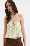 Briley Yellow Floral Strapless Babydoll Top