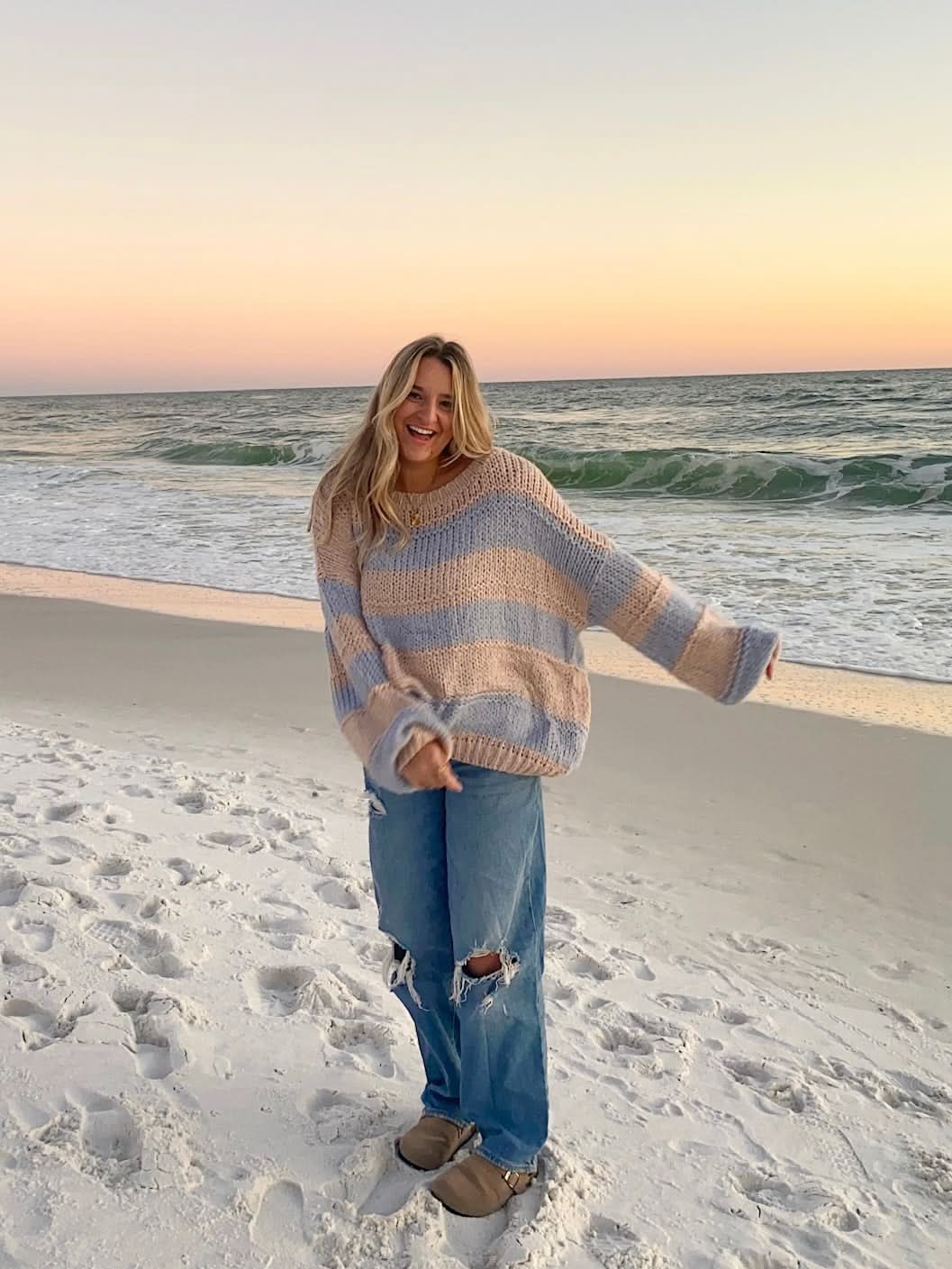 Poppy Blush and Blue Striped Oversized Sweater