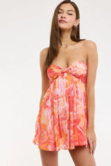 Colette Pink Orange Strapless Babydoll Dress