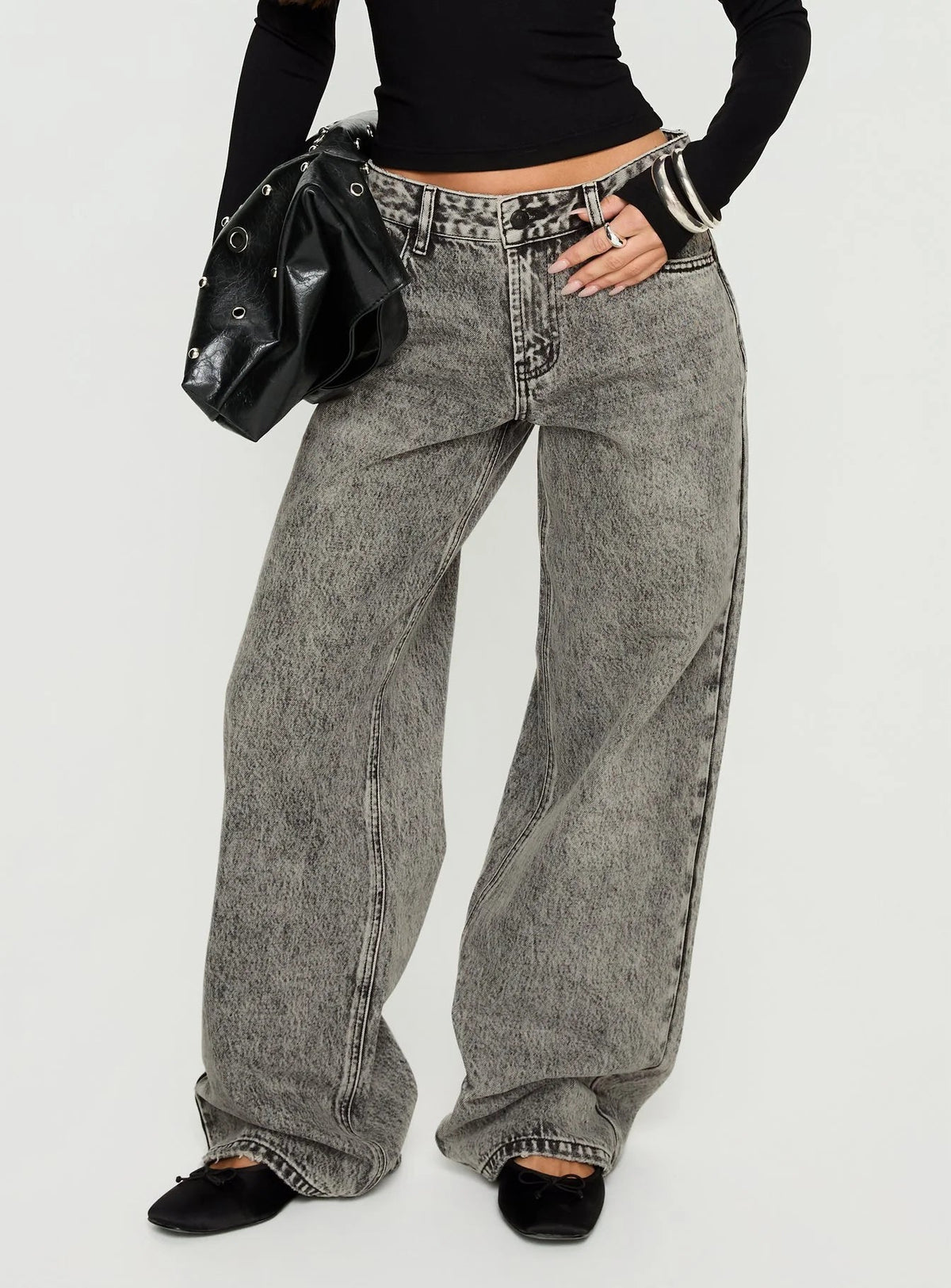 Serenitia Mid Rise Relaxed Jeans Washed Grey