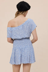 Roya Ditsy Blue Floral Drop Waist Mini
