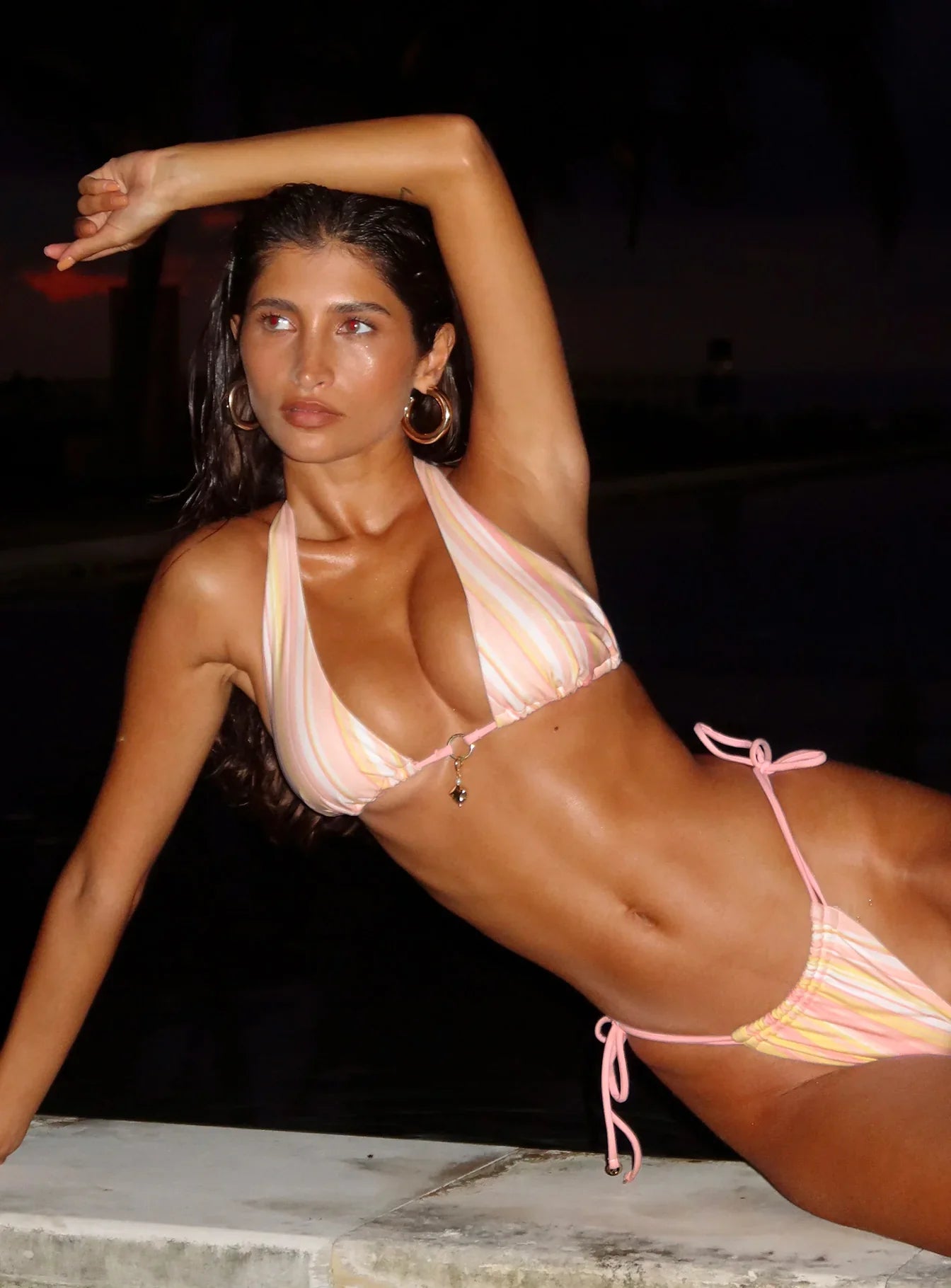 Rissa Halter Bikini Top Pink Stripe