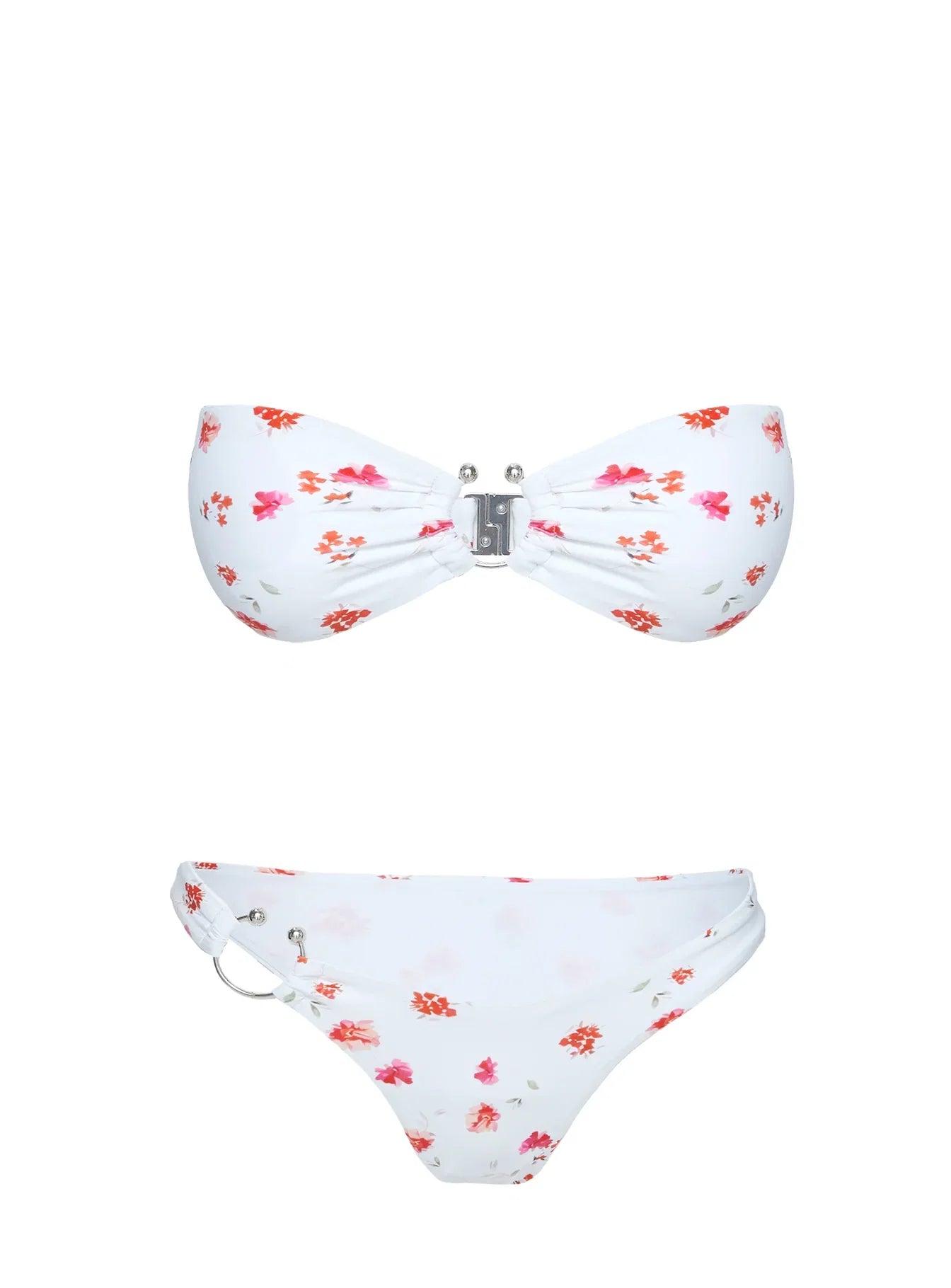 Candy Strapless Bikini Top White Pink Floral