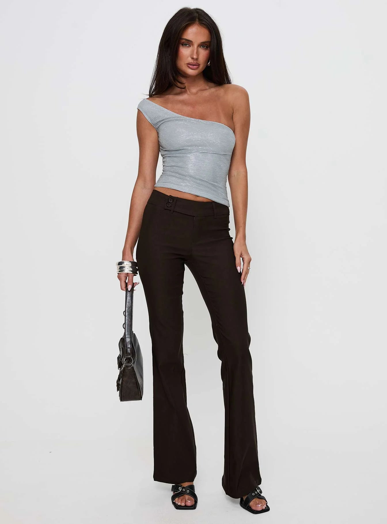No Distractions One Shoulder Top Silver