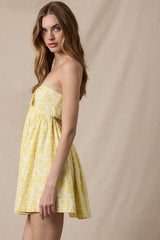 Mckenna Yellow Boho Print Strapless Mini Dress