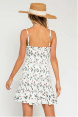 Rhea White and Red Floral Smocked Ruffle Mini Dress