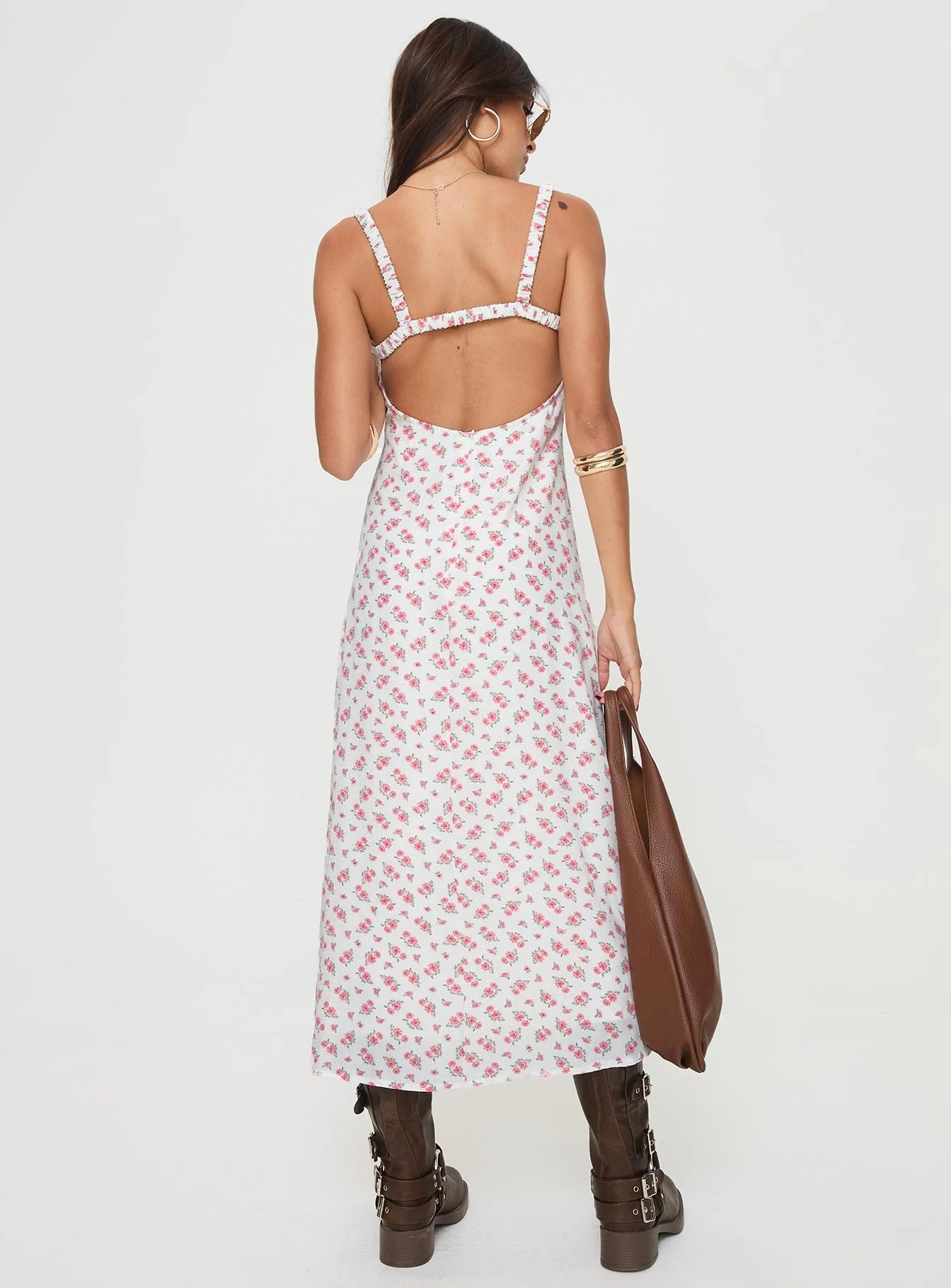 Georgia Midi Dress White Pink Floral