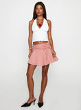 Sweet Verona Ruched Mini Skirt Red Check