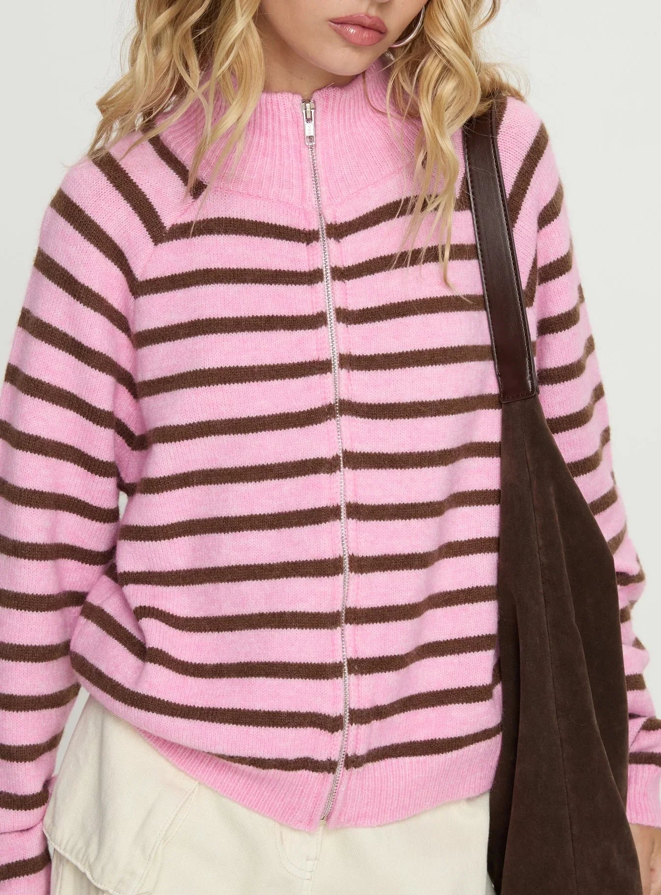 Kaylei Zip Through Cardigan Pink Stripe