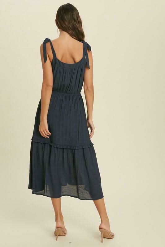 Why Wait Midnight Navy Tie Strap Midi Dress