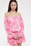 Pixie Pink Floral Off The Shoulder Romper Dress