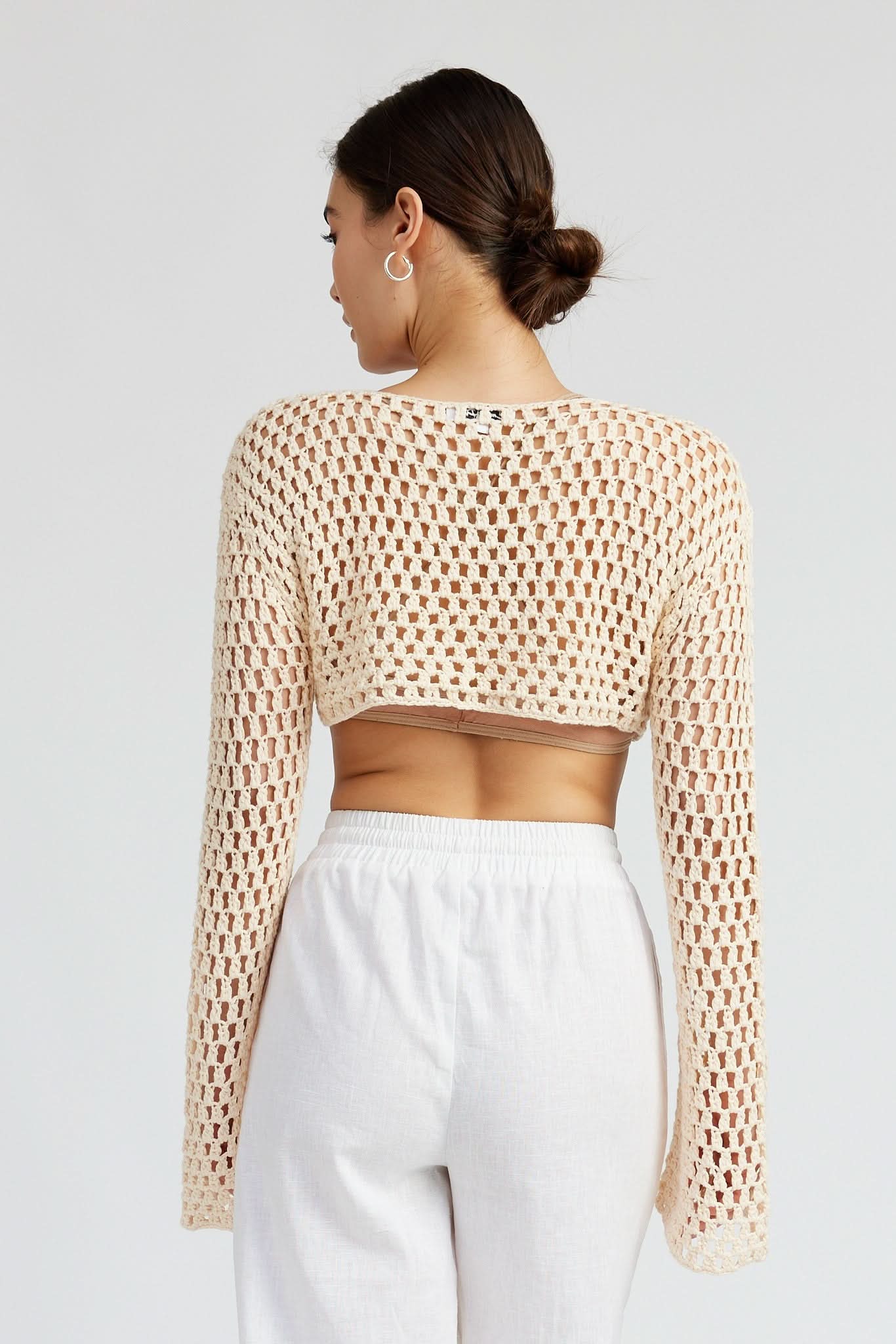 Gracie Ivory Crochet Cropped Sweater