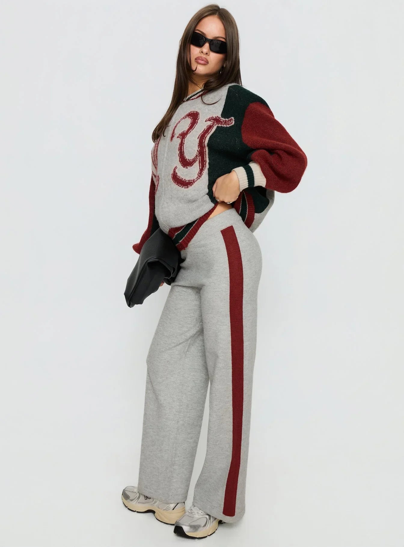 Brandyce Straight Leg Knit Pants Grey Red