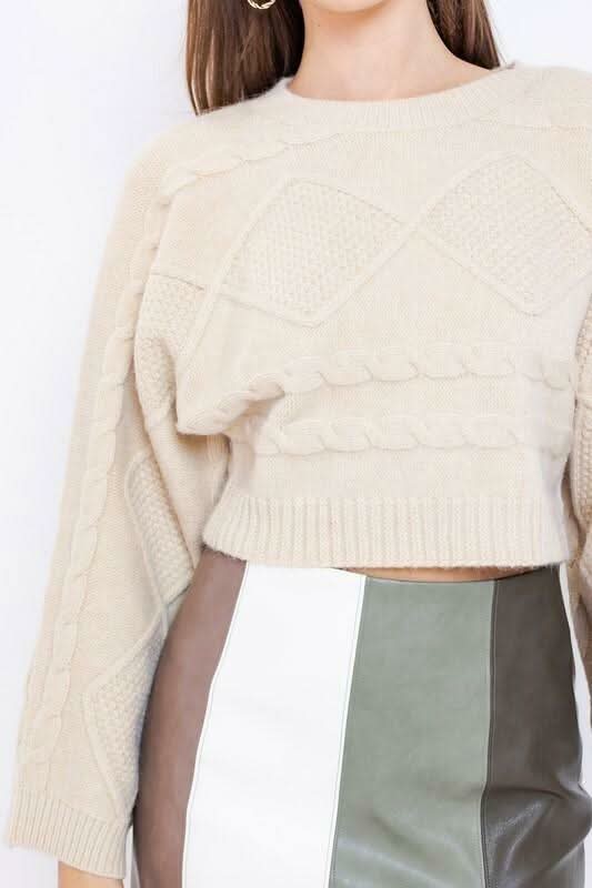 Luca Beige Cable Knit Bell Sleeve Sweater