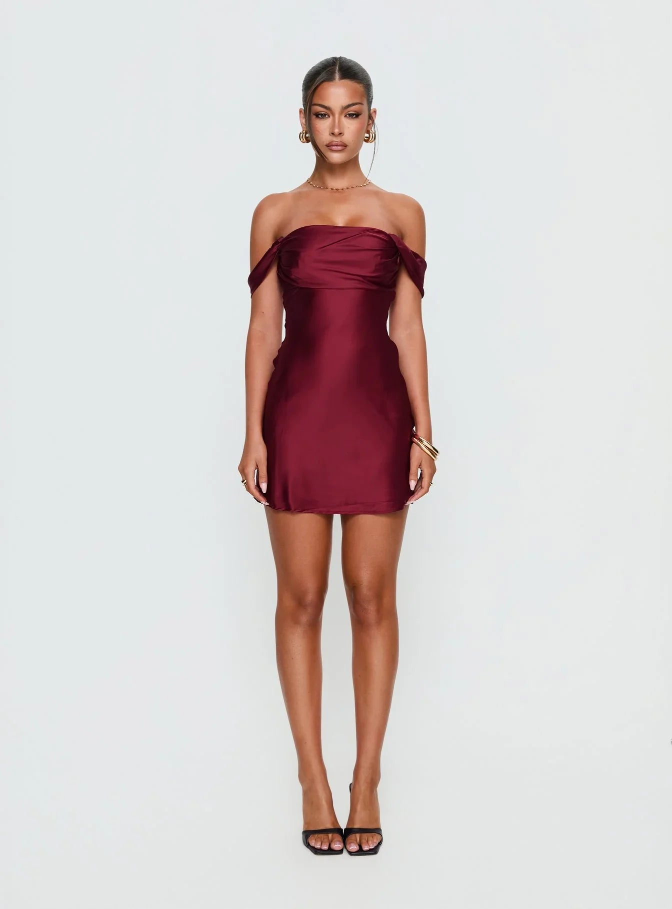 Zabbarra Off The Shoulder Mini Dress Burgundy