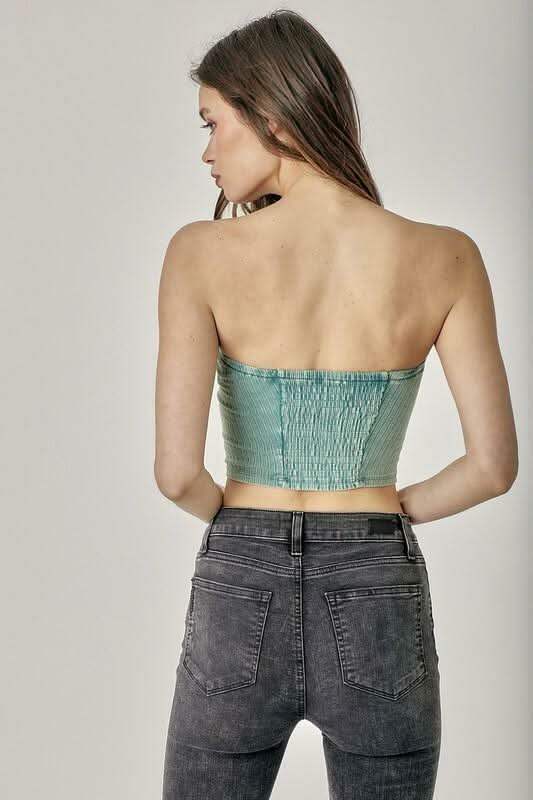 Avery Washed Green Ribbed Tube Top