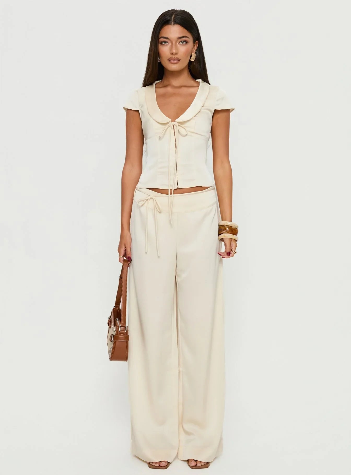 Aubrette Satin Collar Top Cream