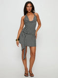 Terika Plunge Neck Halter Mini Dress Grey Black