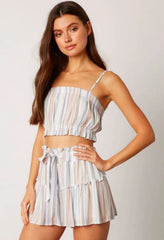 Lia Blue Striped Cropped Two Piece Skort Set