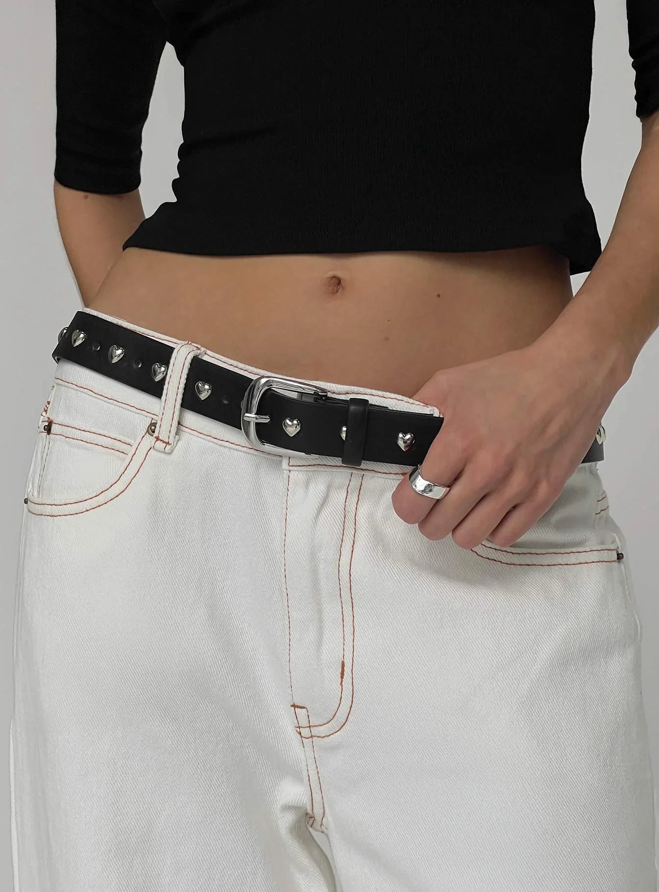 Speakeasy Heart Studded Belt Black Silver
