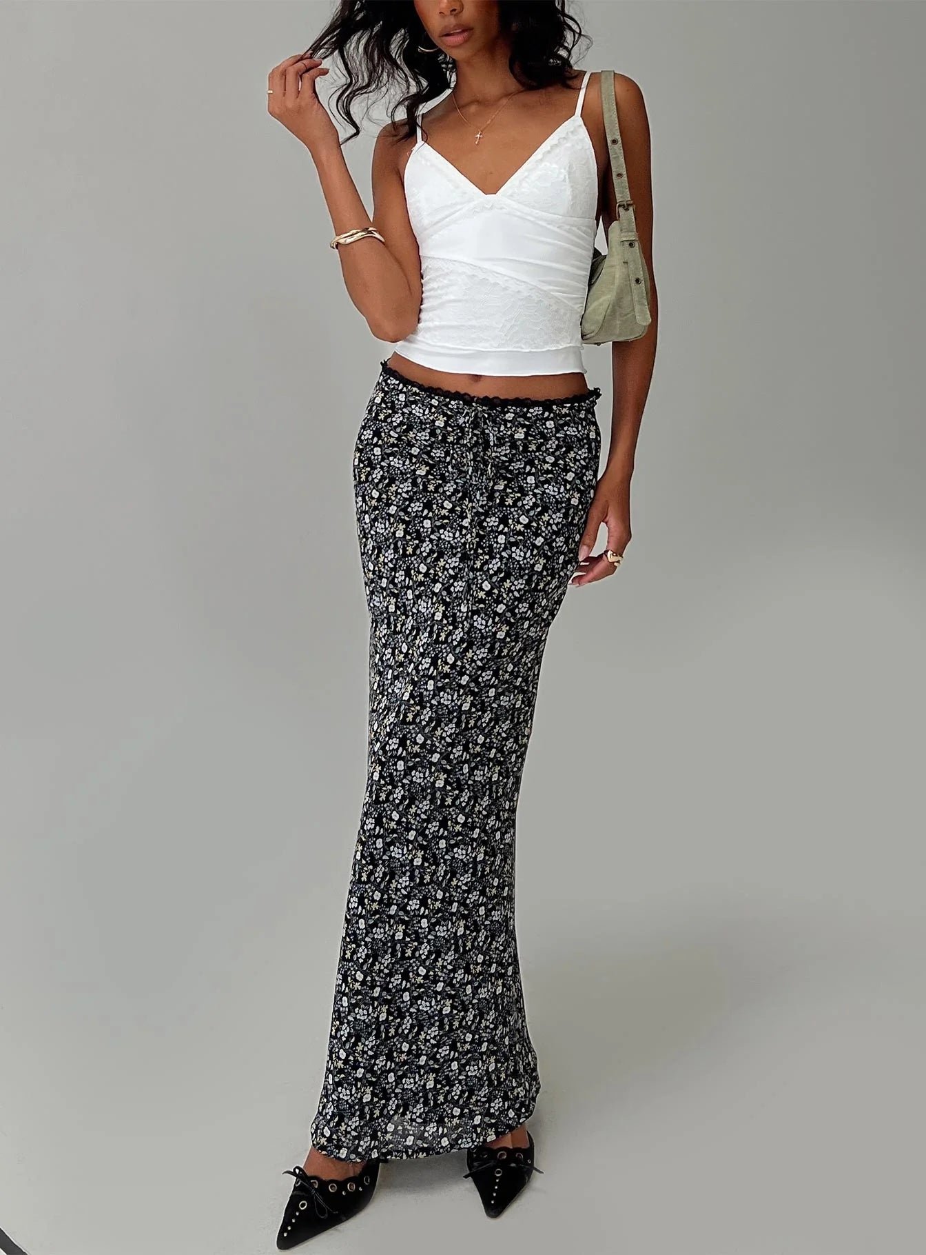 Emily Maxi Skirt Blue Black Floral