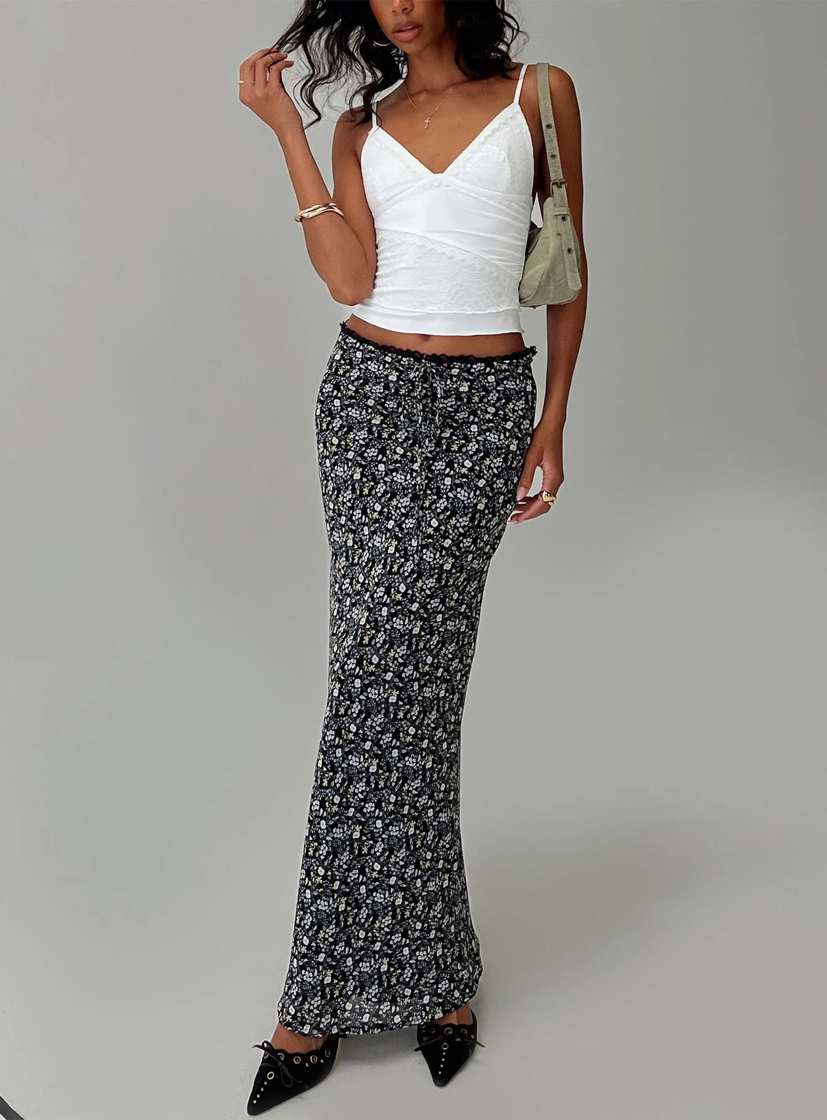 Emily Maxi Skirt Blue Black Floral