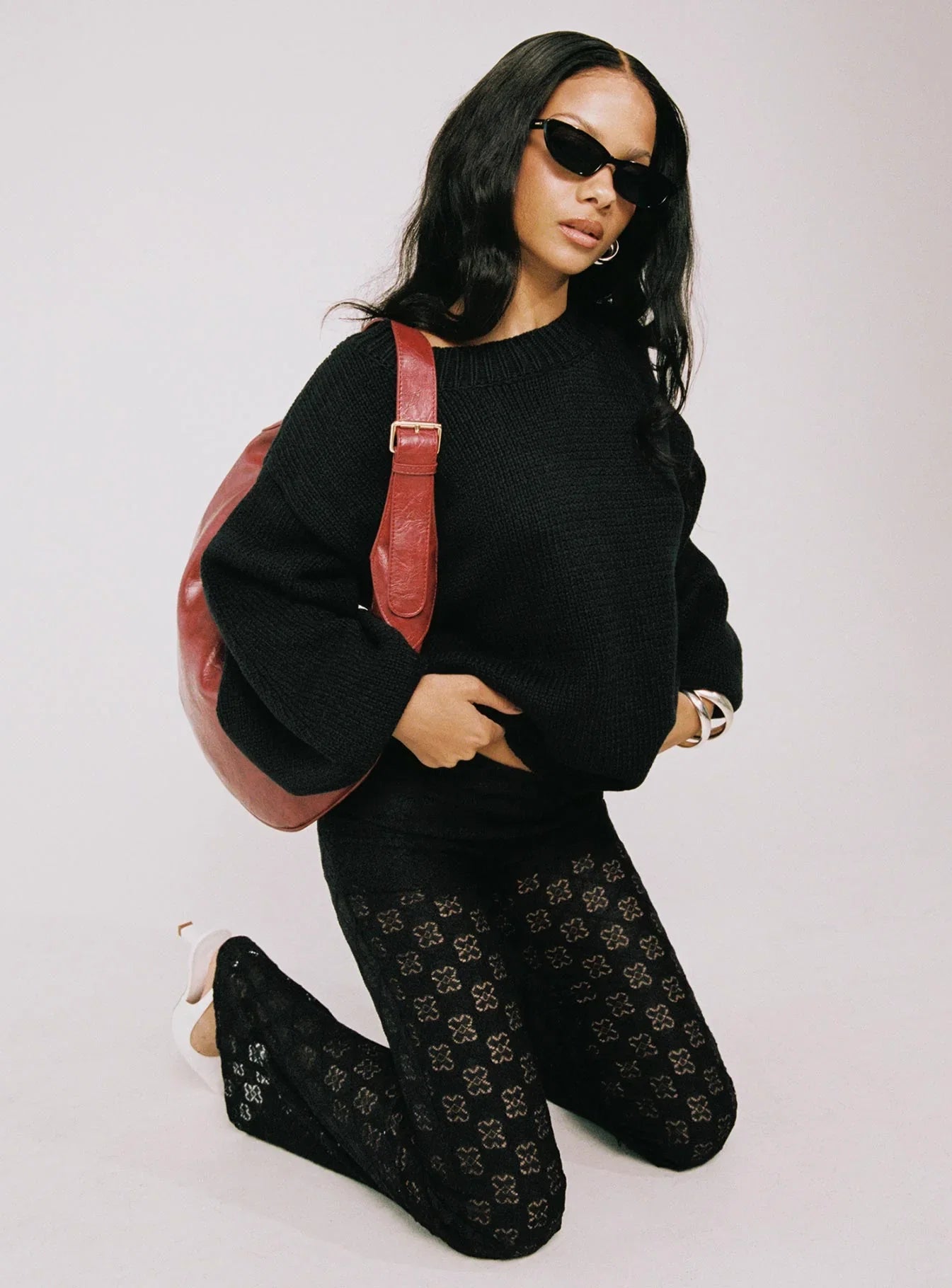 Harmony Balloon Sleeve Knit Sweater Black