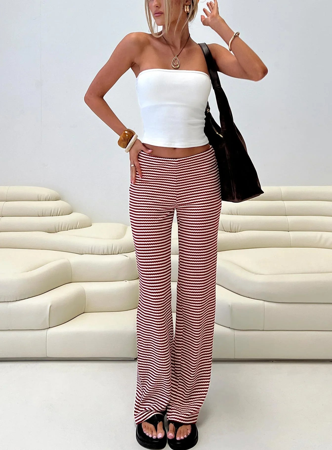Next To Me Lounge Pant Red White Stripe