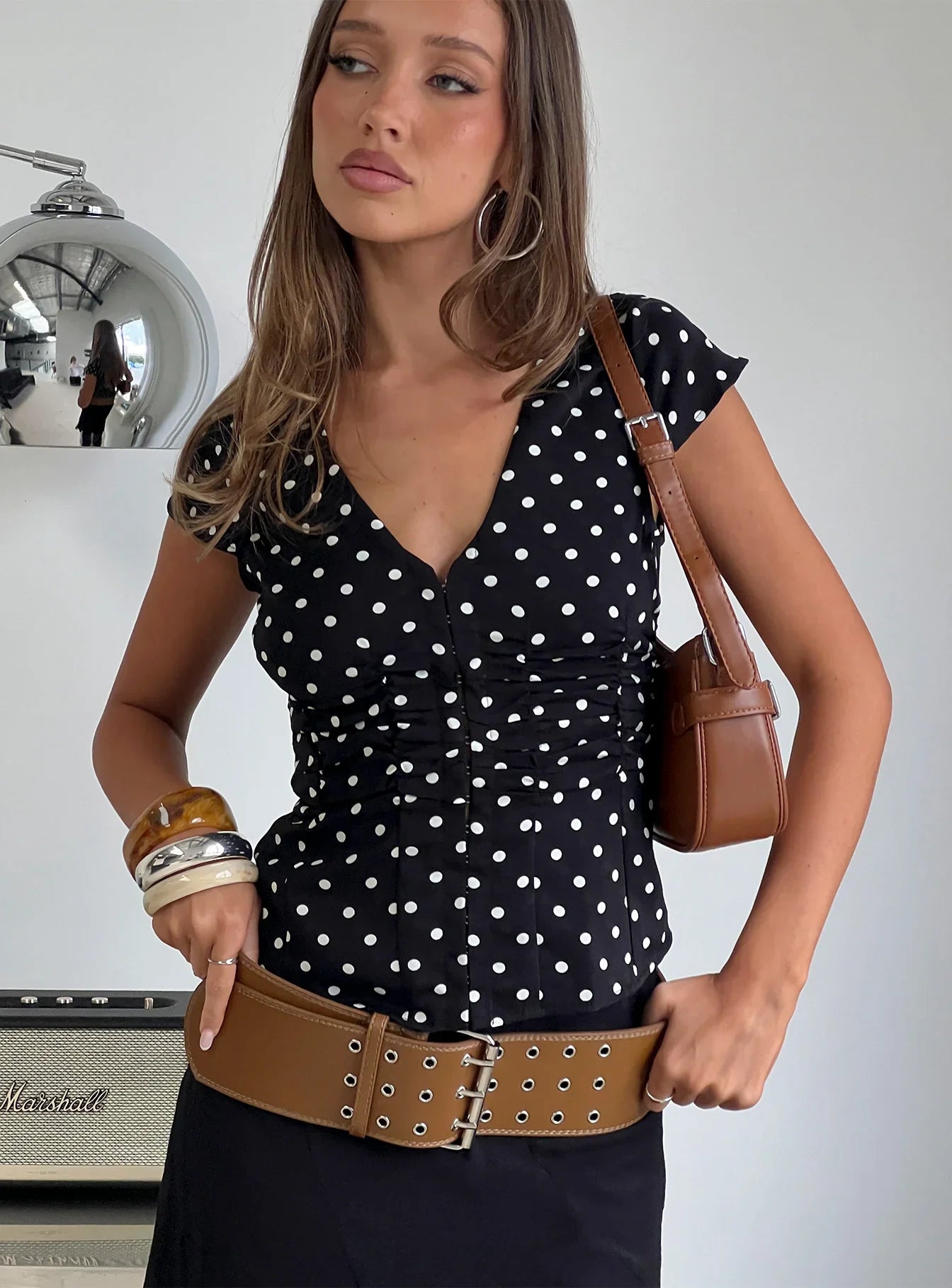 Indulgence Corset Top Black Polka Dot