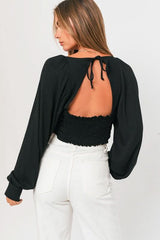 Sasha Black Long Sleeve Crop Top