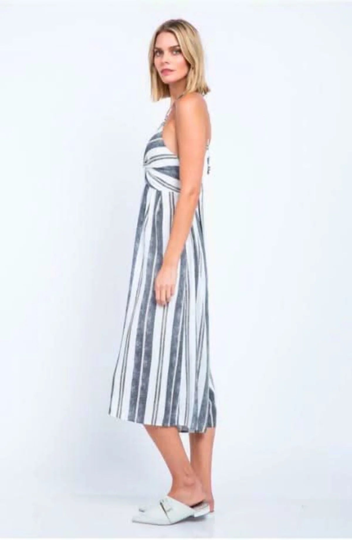 Mia White and Black Striped Print Cutout Culotte Jumpsuit