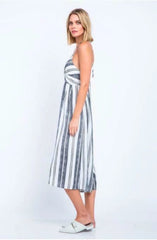 Mia White and Black Striped Print Cutout Culotte Jumpsuit