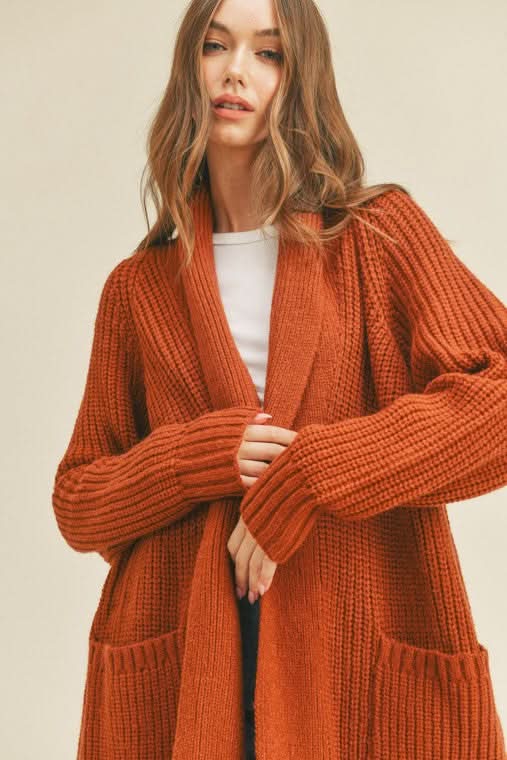 LUSH Aspen Chestnut Open Front Cardigan Sweater