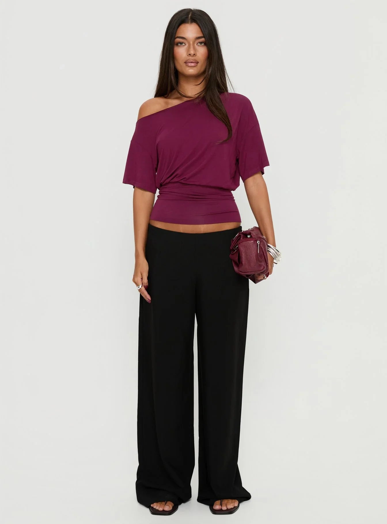 Ashlinn Off Shoulder Drapey Top Cherry Lacquer