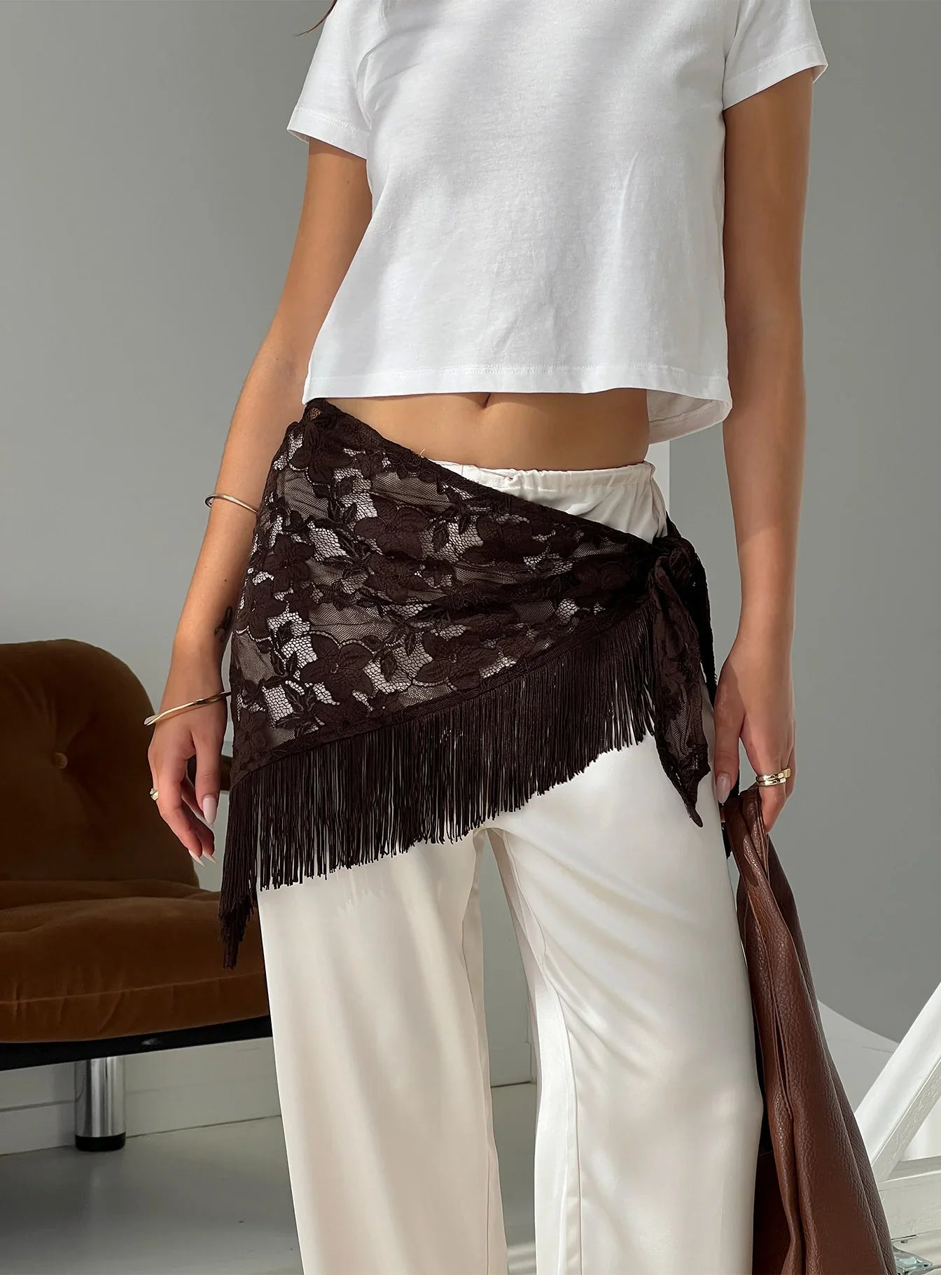 Elizebeth Tie Waist Tassel Belt Chocolate