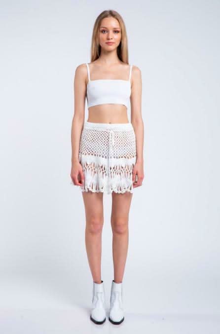 Golden Shores White Crochet Swim Cover Up Mini Skirt