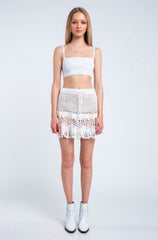 Golden Shores White Crochet Swim Cover Up Mini Skirt