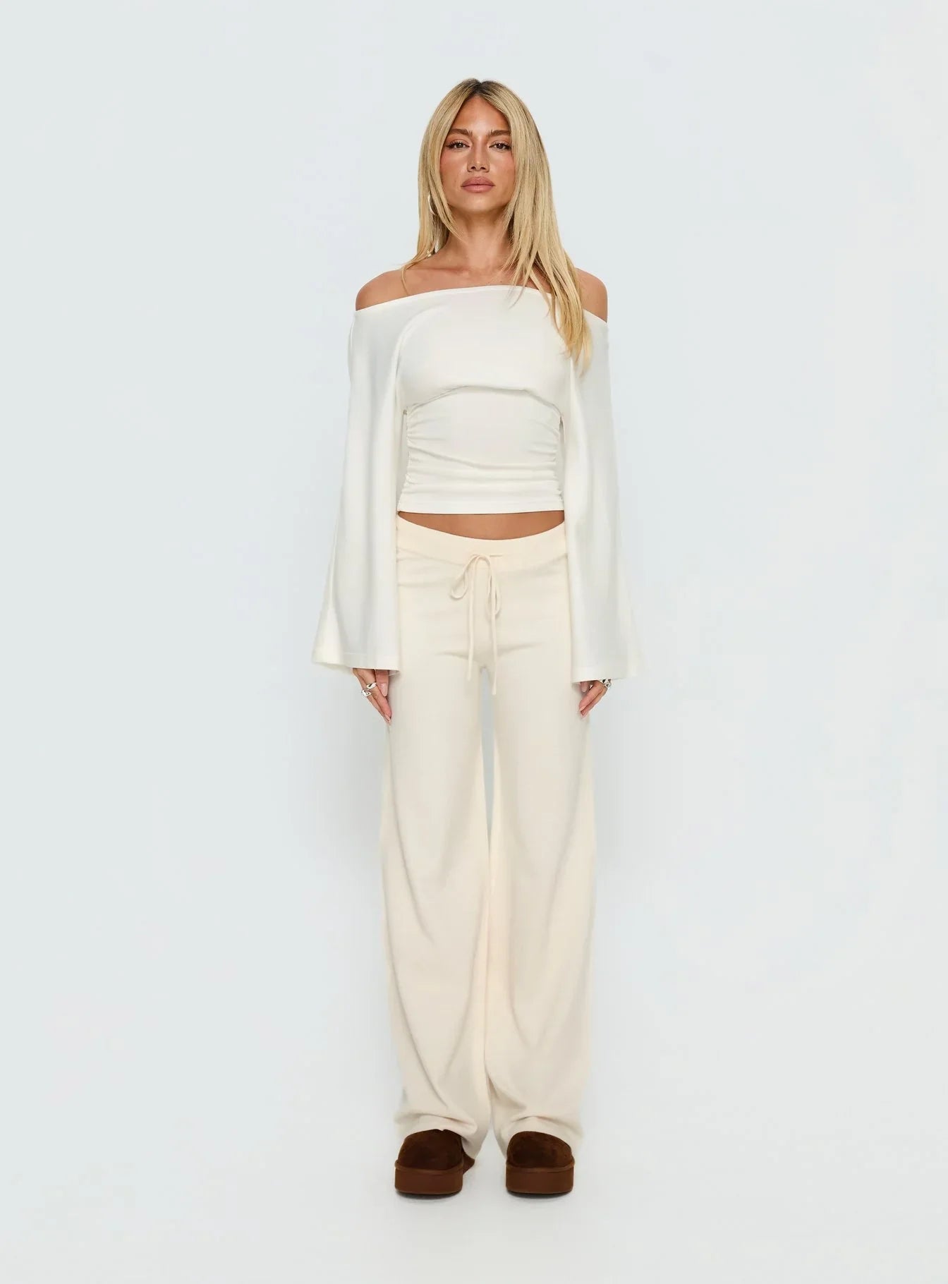 Felisha Low Waist Knit Pants White